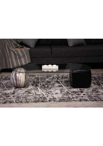 Modern Orta Sehpa & Top Sehpa Cam Sehpa & Küre Orta Sehpa - 1 Diana Top & 1 Siyah Zar - Oval - Şeffaf Cam indirimleri