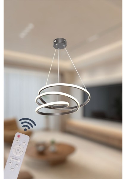 Modern Siyah Space Model 3 Renk (Beyaz&sarı&günışığı) Kumandalı LED Avize