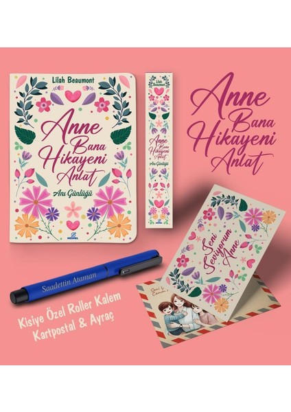 Kişiye Özel Anne Bana Hikayeni Anlat Ayraç Kartpostal Kalem - Lacivert