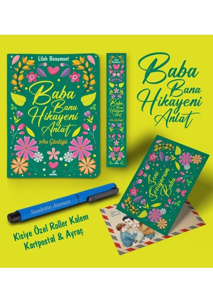 Kişiye Özel Baba Bana Hikayeni Anlat Ayraç Kartpostal Kalem - Mavi