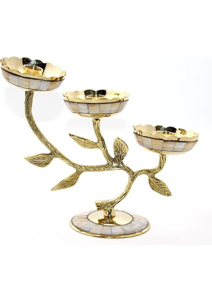 Pirinç Sedefli 3'lü Şamdan Model 4