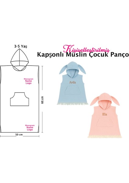 Kişiye Özel Isim Nakışlı Tavşan Kapüşonlu Müslin Çocuk Pançosu – Yazı & Monogram Tasarım indirimleri