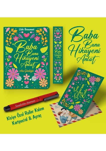 Kişiye Özel Baba Bana Hikayeni Anlat Ayraç Kartpostal Kalem - Kırmızı