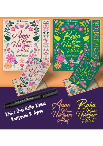 Kişiye Özel Anne ve Baba Bana Hikayeni Anlat Ayraç Kartpostal Kalem - Siyah