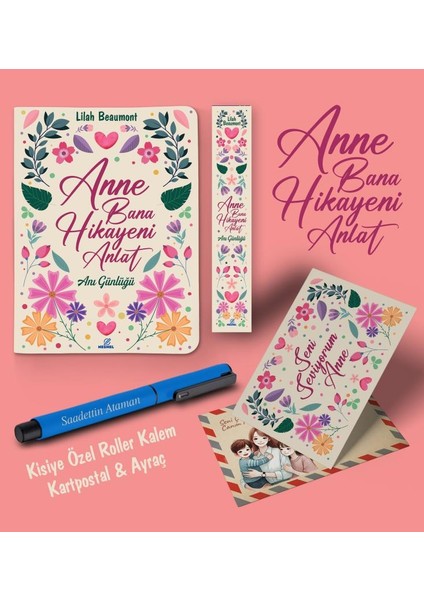 Kişiye Özel Anne Bana Hikayeni Anlat Ayraç Kartpostal Kalem - Mavi
