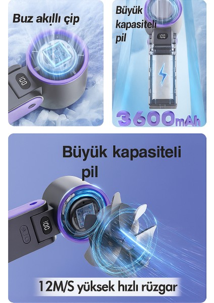 3600MAH USB Sarjli El Tipi Vantilator – Ice Cool Teknoloji, 100 Kademeli Hız, Cift Etkili Soğutma