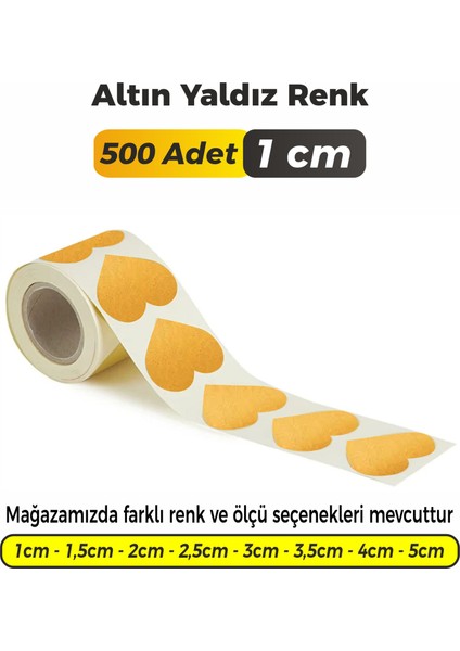 Kalp Kesimli Altın Yaldız Çok Amaçlı Etiket 1cm (500 Adet)