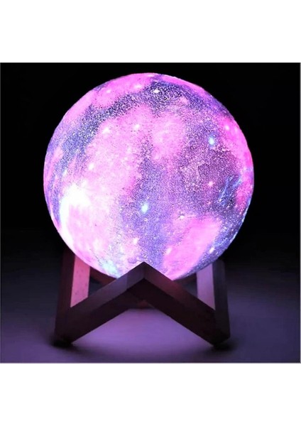 Asonplus Dekoratif Küre Galaksi-Gezegen Gece Lambası Rgb 7 Renk Değiştiren Ahşap Standlı-Pilli-Orta Boy Galaksi Gece Lambası
