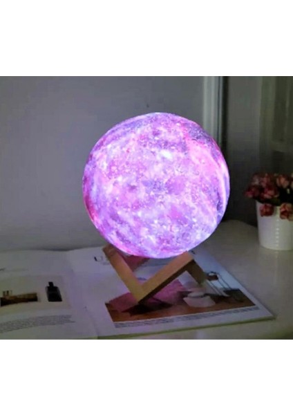 Asonplus Dekoratif Küre Galaksi-Gezegen Gece Lambası Rgb 7 Renk Değiştiren Ahşap Standlı-Pilli-Orta Boy Galaksi Gece Lambası fırsatları