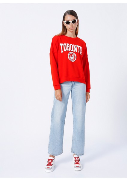 Bisiklet Yaka Baskılı Kırmızı Kadın Sweatshirt Neta fiyatları