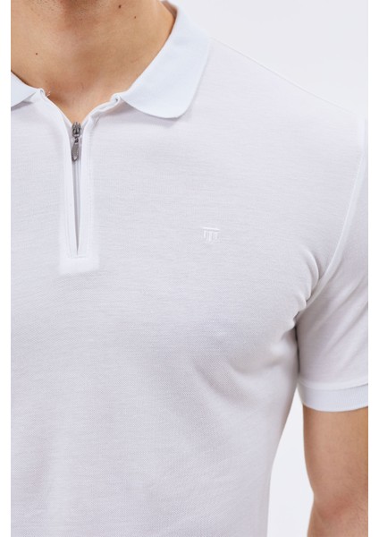 Regular Fit Fermuarlı Polo Yaka %100 Pamuk Kısa Kollu Basic Penye T-Shirt-PE3604TY22 fiyatları