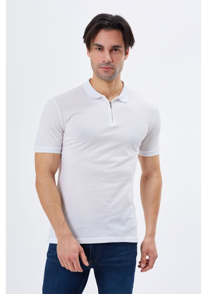 Regular Fit Fermuarlı Polo Yaka %100 Pamuk Kısa Kollu Basic Penye T-Shirt-PE3604TY22 modelleri