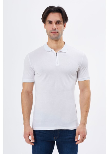 Regular Fit Fermuarlı Polo Yaka %100 Pamuk Kısa Kollu Basic Penye T-Shirt-PE3604TY22 fırsatları