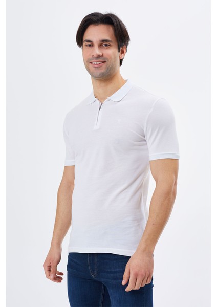 Regular Fit Fermuarlı Polo Yaka %100 Pamuk Kısa Kollu Basic Penye T-Shirt-PE3604TY22 indirimleri