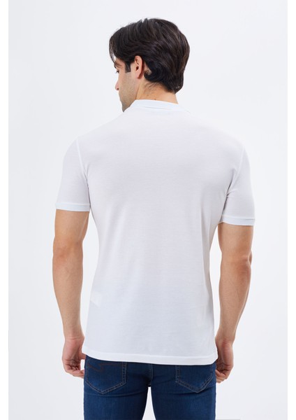 Regular Fit Fermuarlı Polo Yaka %100 Pamuk Kısa Kollu Basic Penye T-Shirt-PE3604TY22
