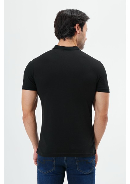 Regular Fit Fermuarlı Polo Yaka %100 Pamuk Kısa Kollu Basic Penye T-Shirt-PE3604TY22