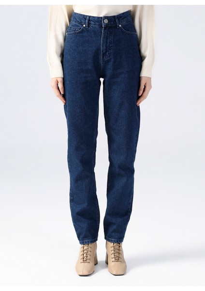 Yüksek Bel Normal Paça Mom Fit İndigo Kadın Denim Pantolon TERRA-2 fiyatları