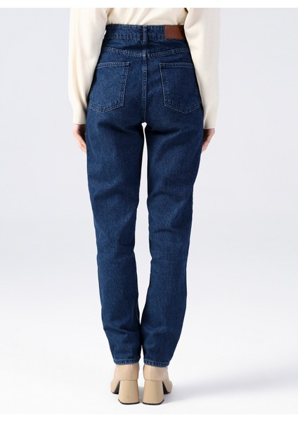 Yüksek Bel Normal Paça Mom Fit İndigo Kadın Denim Pantolon TERRA-2 fırsatları
