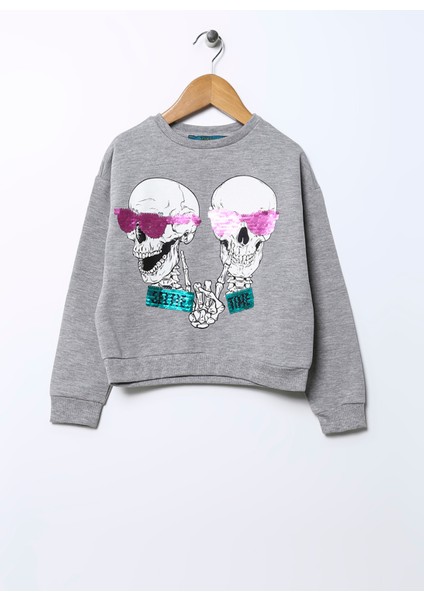 Pullu Kız Çocuk Gri Melanj Sweatshirt Crg-44