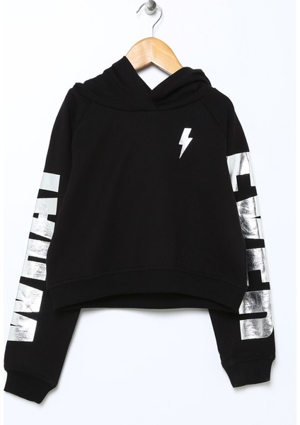 Varaklı Kız Çocuk Siyah Sweatshirt NG26