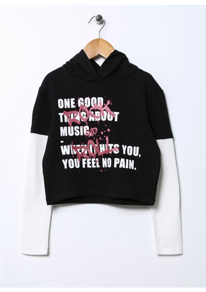 Simli Kız Çocuk Siyah Sweatshirt Prg-07