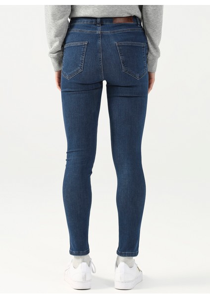 Yüksek Bel Skinny Paça Super Skinny Koyu İndigo Kadın Denim Pantolon DELLA-2 indirimleri