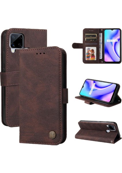 Realme C25/C25S Darbeye Dayanıklı Kart Yuvası Tutucular Için Flip Case Kısa Kayış (Yurt Dışından)