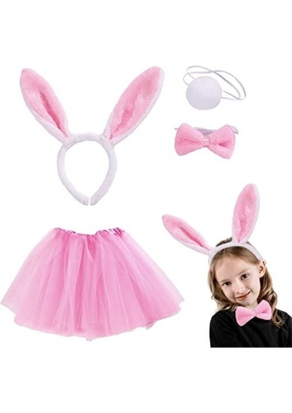 Pembe Tavşan Tacı Etek Papyon Kuyruk Kostüm Seti Çocuk Boy modelleri