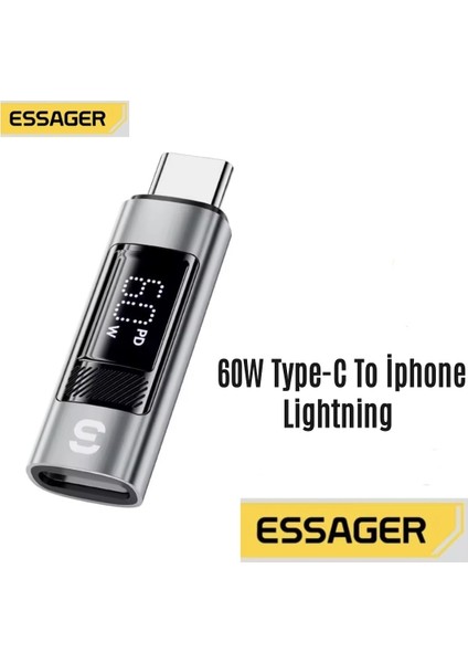 Type-C To İphone Lightning 60W Hızlı Adaptör Çevirici CE/FC/ROHS Lisanslı Dijital Göstergeli Son Nesil Teknoloji