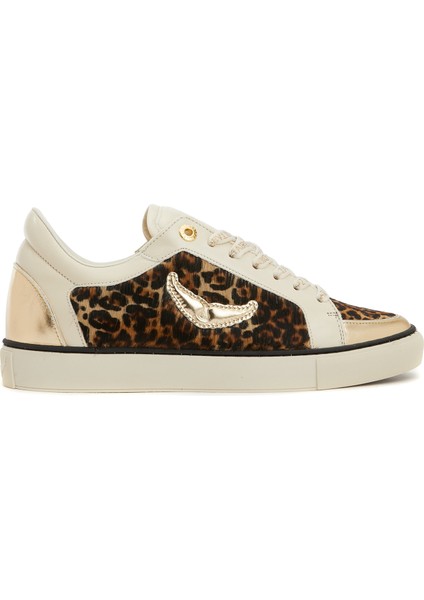 Fly On Leopar Desenli Kadın Deri Sneaker