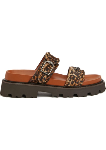 Ride Leopar Desenli Kadın Deri Terlik