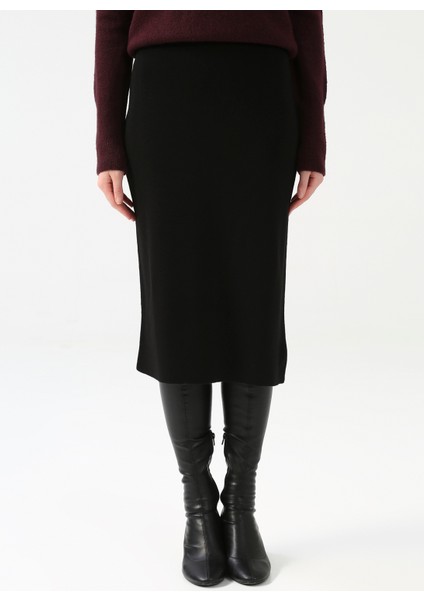 Lastikli Bel Siyah Kadın Düz Midi Etek Cm-Komen fiyatları