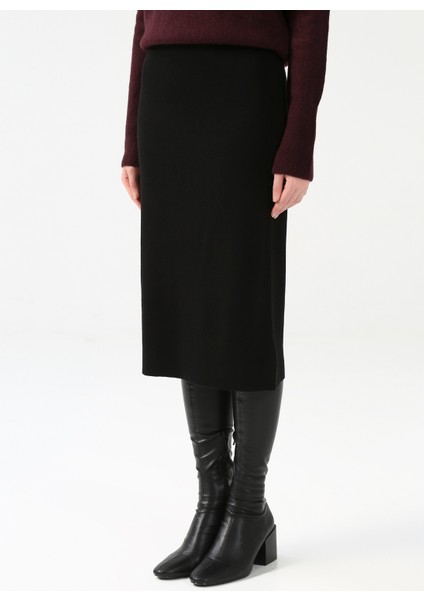 Lastikli Bel Siyah Kadın Düz Midi Etek Cm-Komen modelleri
