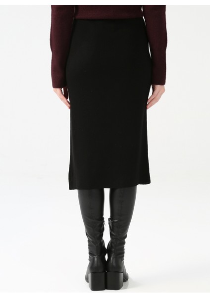 Lastikli Bel Siyah Kadın Düz Midi Etek Cm-Komen fırsatları