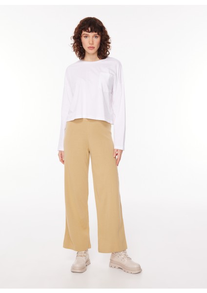 Lastikli Bel Geniş Fit Bej Kadın Pantolon Cm-Melonı