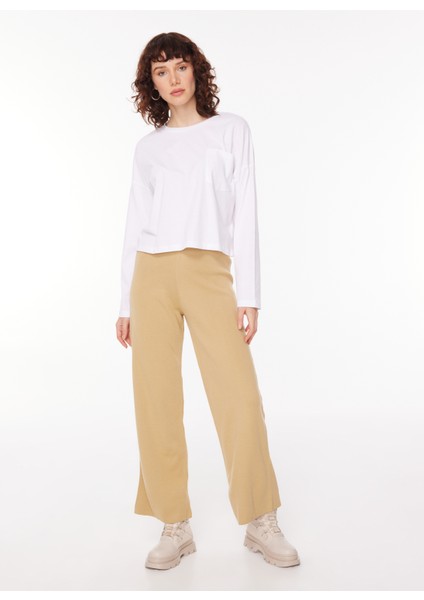 Lastikli Bel Geniş Fit Bej Kadın Pantolon Cm-Melonı fiyatları