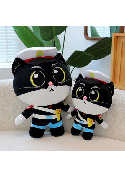 55CM Kara Kedi Şerif Peluş Oyuncak Bebek Bebek Yastık Hediye (Yurt Dışından)