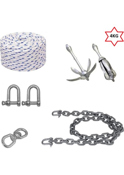 Tekne ve Şişme Bot Için Hazır Çapa ,çıpa Seti 4KG