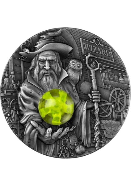 Büyücü Kristal Taşlı Gümüş Sikke Coin