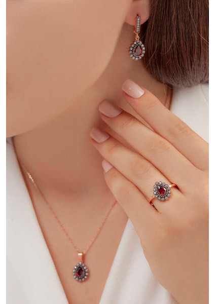 Damla Model Gümüş Takı Seti Kalemli S60EK 925