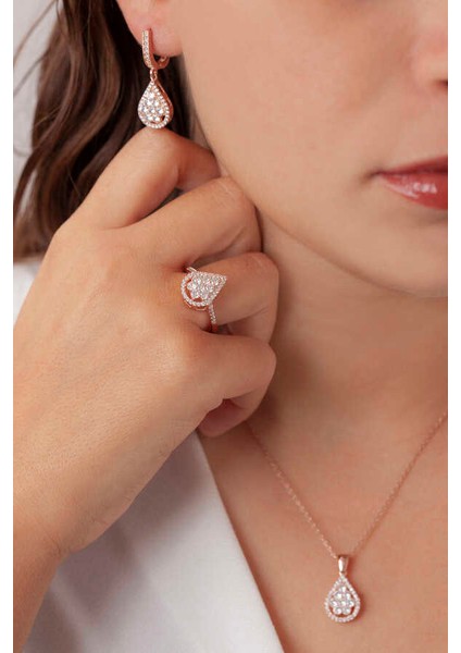 Damla Baget Kadın Gümüş Set Rose S52RB 925