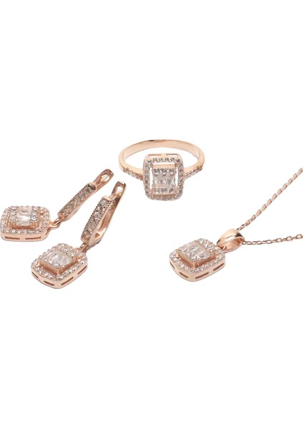 Baget Taşlı Gümüş Takı Seti Rose S32RB 925