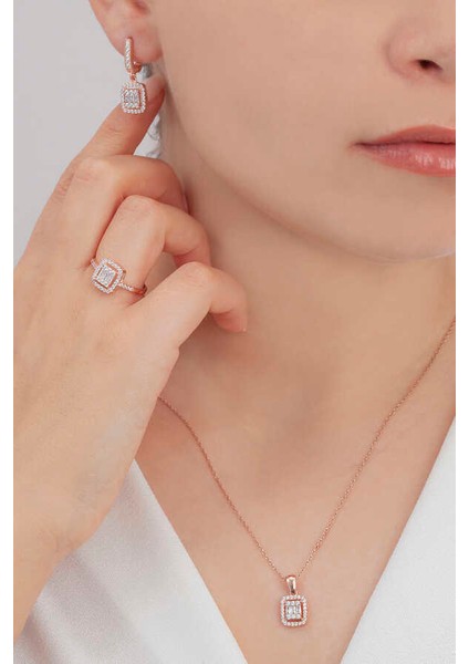 Baget Taşlı Gümüş Takı Seti Rose S32RB 925 indirimleri