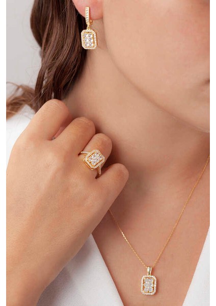 Baget Model Kadın Gümüş Set Gold S48GB 925