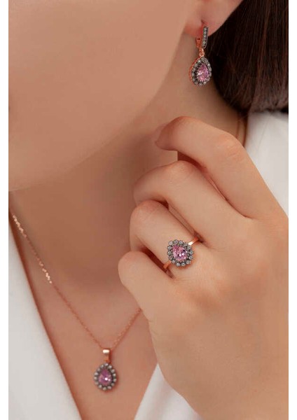 Damla Model Gümüş Takı Seti Kalemli S60EP 925