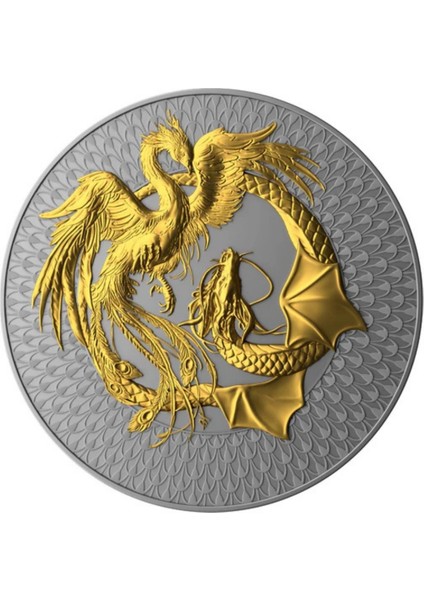 Agakulche Phoenix Anka ve Ejderha Altın Kaplama Gümüş Sikke Coin