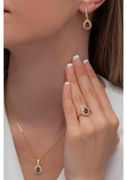 Damla Model Gümüş Takı Seti Gold S60GM 925