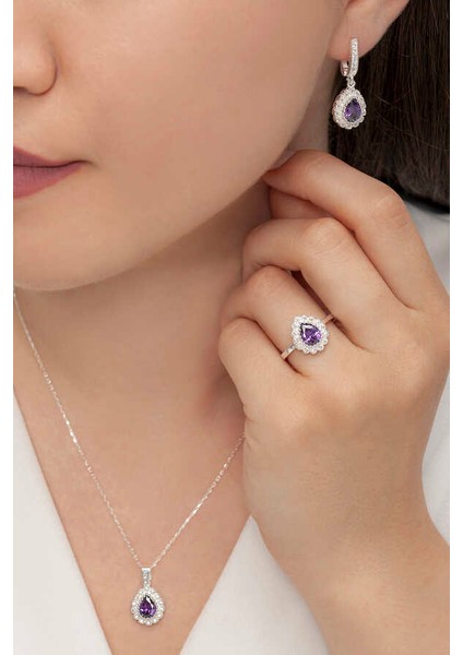 Damla Model Gümüş Takı Seti S60KM 925