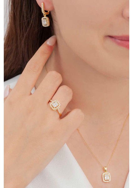 Baget Taşlı Gümüş Takı Seti Gold S32GB 925 indirimleri