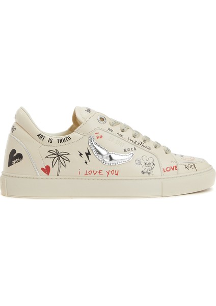 Fly On Beyaz Silver Kadın Deri Sneaker